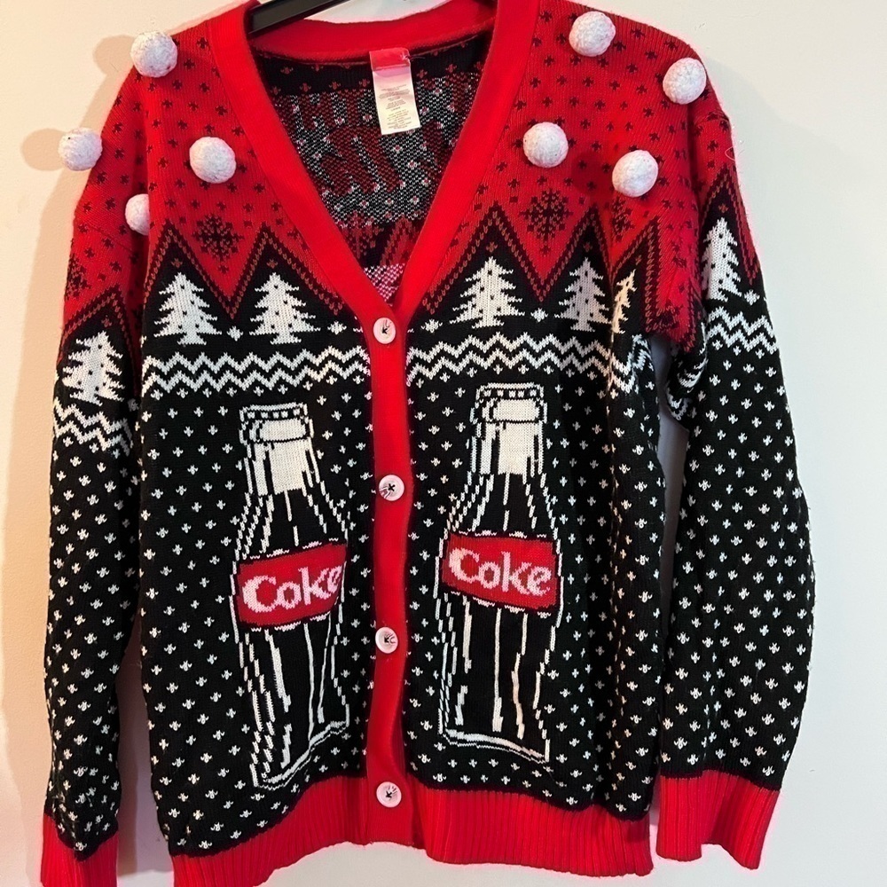 𝅺coca COLA Women's Ugly Christmas Sweater Polar Bears Holiday Coke Size Large